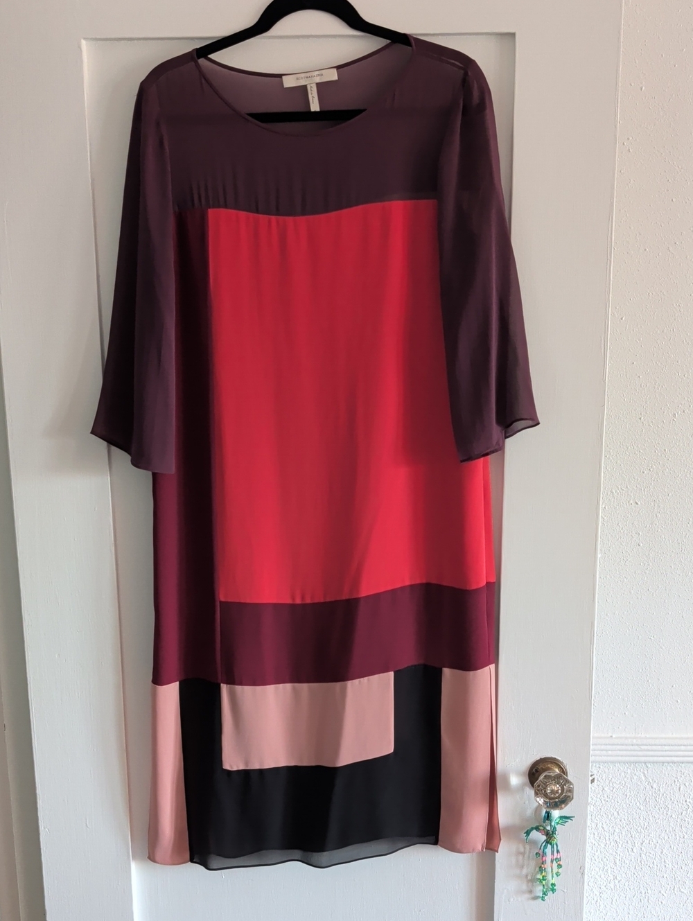 BCBGMaxAzria Runway Colorblock Midi Dress in Plum, Red & Pink